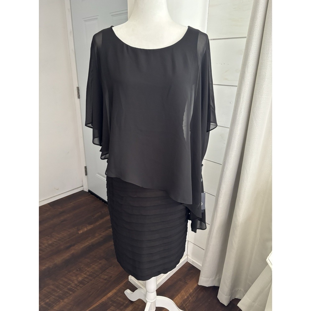 Adrianna Papell Black One-Shoulder Layered Cocktail Dress